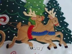 Handmade Bucilla Santa/Sleigh/Reindeer Sequin Felt Door Wall Hanging Banner