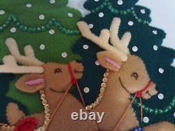 Handmade Bucilla Santa/Sleigh/Reindeer Sequin Felt Door Wall Hanging Banner