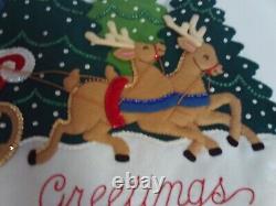 Handmade Bucilla Santa/Sleigh/Reindeer Sequin Felt Door Wall Hanging Banner