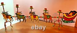 Handmade Christmas Santa Reindeer Sleigh Mantel Candle Holder Hand Painted 32 L