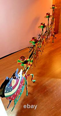 Handmade Christmas Santa Reindeer Sleigh Mantel Candle Holder Hand Painted 32 L