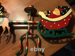 Handmade Christmas Santa Reindeer Sleigh Mantel Candle Holder Hand Painted 32 L
