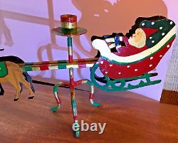 Handmade Christmas Santa Reindeer Sleigh Mantel Candle Holder Hand Painted 32 L