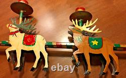 Handmade Christmas Santa Reindeer Sleigh Mantel Candle Holder Hand Painted 32 L