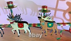 Handmade Christmas Santa Reindeer Sleigh Mantel Candle Holder Hand Painted 32 L