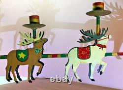 Handmade Christmas Santa Reindeer Sleigh Mantel Candle Holder Hand Painted 32 L