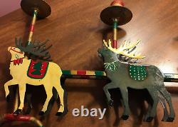 Handmade Christmas Santa Reindeer Sleigh Mantel Candle Holder Hand Painted 32 L