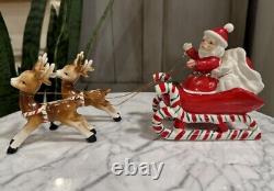 Hard To Find Vintage Lefton Santa Claus Reindeer Sleigh Christmas Rare