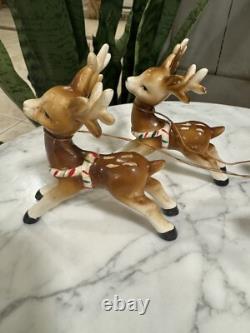Hard To Find Vintage Lefton Santa Claus Reindeer Sleigh Christmas Rare