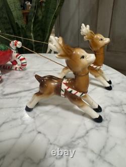 Hard To Find Vintage Lefton Santa Claus Reindeer Sleigh Christmas Rare