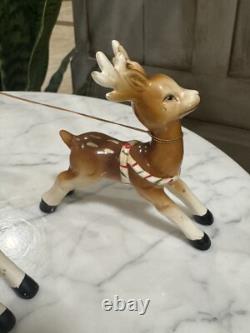 Hard To Find Vintage Lefton Santa Claus Reindeer Sleigh Christmas Rare