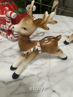 Hard To Find Vintage Lefton Santa Claus Reindeer Sleigh Christmas Rare