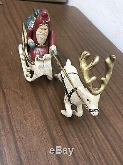 Heavy Cast Iron Santa In Sleigh With Reindeer