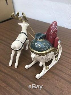 Heavy Cast Iron Santa In Sleigh With Reindeer