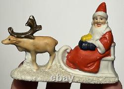 Hertwig Antique German Snow Baby Santa on Sleigh With reindeer porcelain bisque