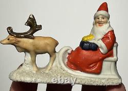 Hertwig Antique German Snow Baby Santa on Sleigh With reindeer porcelain bisque