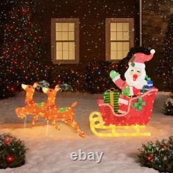 Hivvago Christmas Sleigh with Reindeer and Santa LED Lit Lawn Décor