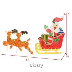 Hivvago Christmas Sleigh with Reindeer and Santa LED Lit Lawn Décor