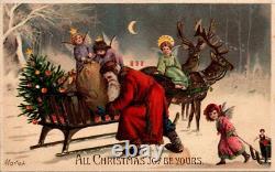 Hold-To-Light Christmas Mailick Art Angels Help Santa Load Sleigh Reindeer Snow