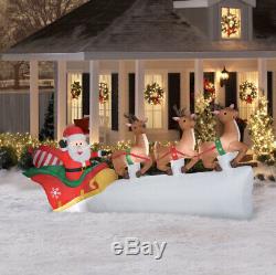 Holiday 11 Foot Wide Santas Sleigh w Flying Reindeer Airblown Inflatable NEW