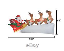 Holiday 11 Foot Wide Santas Sleigh w Flying Reindeer Airblown Inflatable NEW