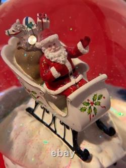 Holiday Christmas Musical SnowGlobe with Figurine Santa On Sleigh/Reindeer