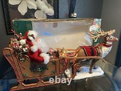 Holiday Creation Santa On Sleigh Reindeer Animated Musical Christmas works Good