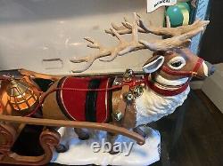 Holiday Creation Santa On Sleigh Reindeer Animated Musical Christmas works Good