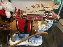 Holiday Creation Santa On Sleigh Reindeer Animated Musical Christmas works Good