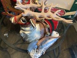 Holiday Creation Santa On Sleigh Reindeer Animated Musical Christmas works Good