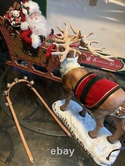 Holiday Creation Santa On Sleigh Reindeer Animated Musical Christmas works Good