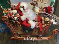 Holiday Creation Santa On Sleigh Reindeer Animated Musical Christmas works Good