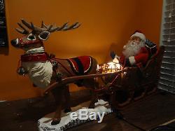 Holiday Creations 1998 Animated Santa Claus Sleigh Reindeer Christmas Motionette