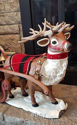 Holiday Creations Animated Musical Lighted Santa Sleigh Reindeer 1998 SEE VIDEO