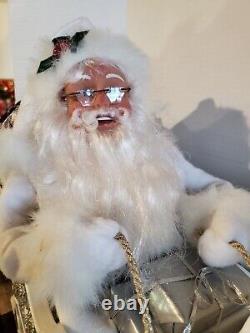 Holiday Creations Animated Reindeer & Santa On White/silver Sleigh IOB 1999