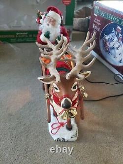 Holiday Creations Animated Reindeer & Santa in Sleigh in Box Musical Works Great