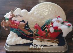 Holiday Creations Santa Reindeer Sleigh Moon Animated RARE Vtg Moving Decoration