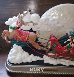 Holiday Creations Santa Reindeer Sleigh Moon Animated RARE Vtg Moving Decoration