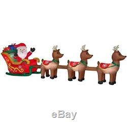 Holiday Indoor/Outdoor Inflatable Santa in Sleigh with Reindeers 16ft. Long Air