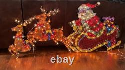 Holiday Living 4 Pc Holographic Santa Sleigh Reindeer Lighted 68 x 1.5 x 31