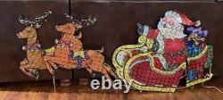 Holiday Living 4 Pc Holographic Santa Sleigh Reindeer Lighted 68 x 1.5 x 31
