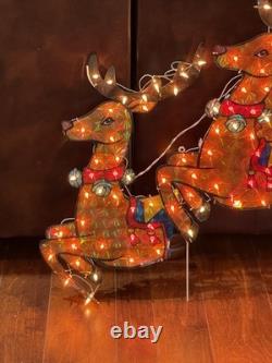 Holiday Living 4 Pc Holographic Santa Sleigh Reindeer Lighted 68 x 1.5 x 31