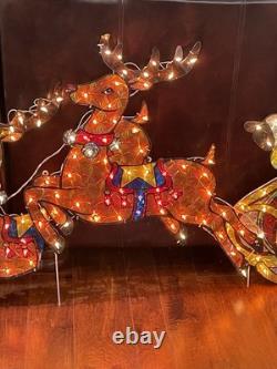 Holiday Living 4 Pc Holographic Santa Sleigh Reindeer Lighted 68 x 1.5 x 31