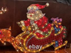 Holiday Living 4 Pc Holographic Santa Sleigh Reindeer Lighted 68 x 1.5 x 31