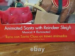 Holiday Living Animated Santa with Reindeer Sleigh WORKS 18 Inches Tall 12 Songs