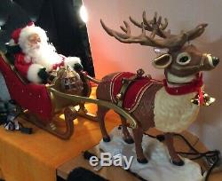 Holiday Living Creations Animated Musical Santa Sleigh Reindeer