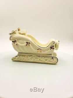 Holiday by Kirklands Porcelain White Santa Sleigh Reindeer Tree Gold Accents RET