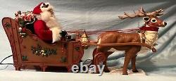 Holiday creations reindeer Santa sleigh animated large home decor WORKS