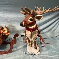Holiday creations reindeer Santa sleigh animated large home decor WORKS