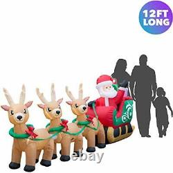 Holidayana 12 ft Christmas Inflatable Santa with Reindeer Sleigh Yard Decorat